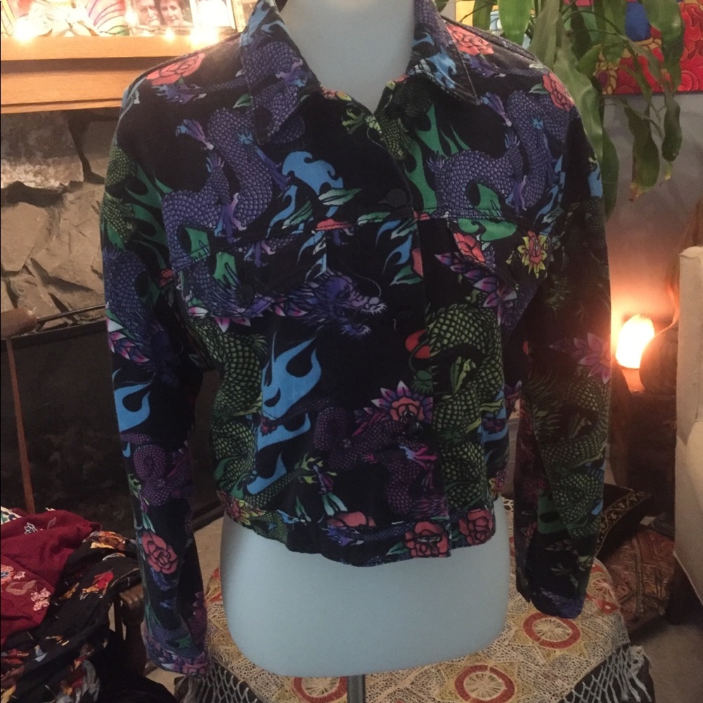 Jaded dragon cropped denim jacket